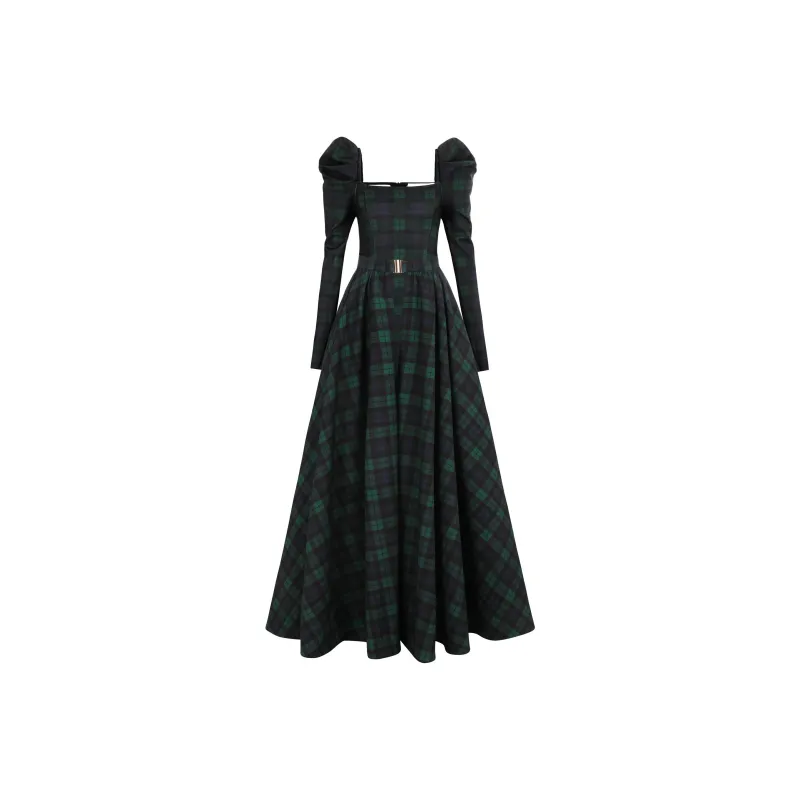 Selkie Collection FW24 Skirt Set Women's SCOTLAND PLAID Green Base Navy Blue Square Print-0