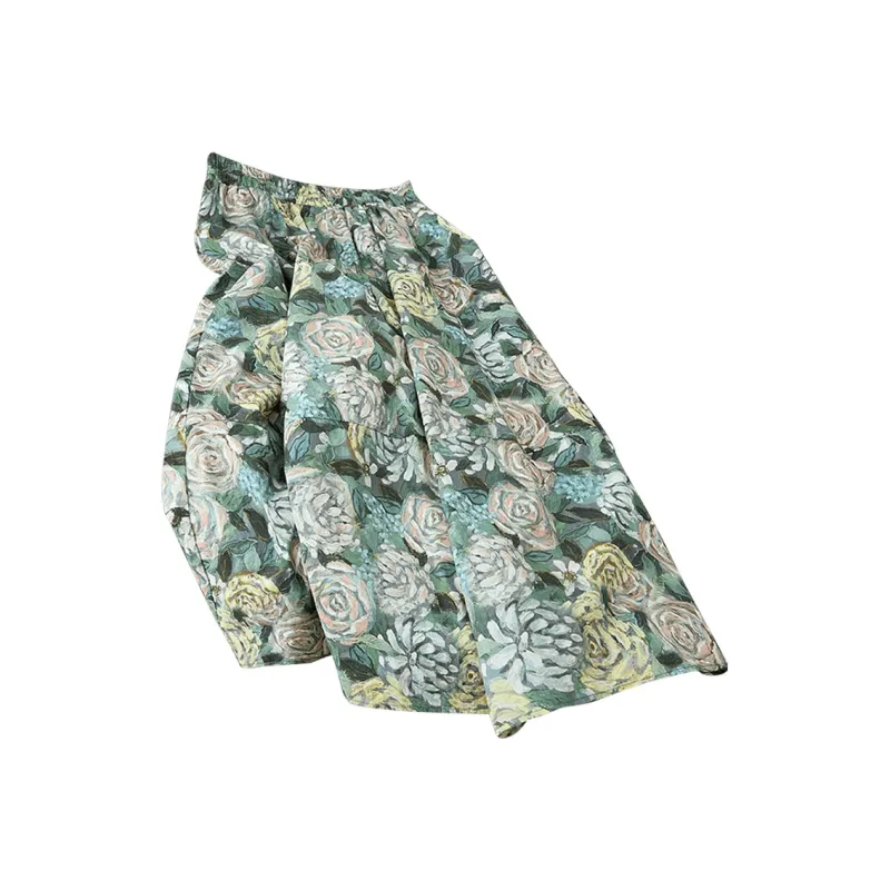 Cypress House Casual Long Skirt Women's Green Oil Paintings-0