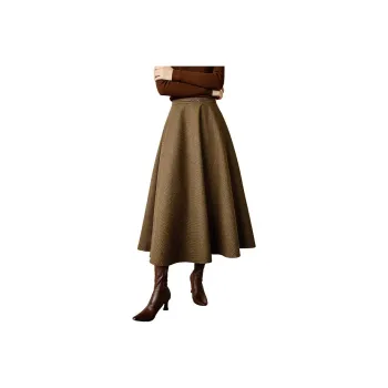 Late White Casual Long Skirts Women's Coffee