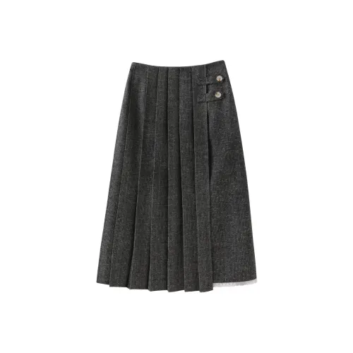Miss Chipmunk Casual Long Skirts Women's Black Gray Color