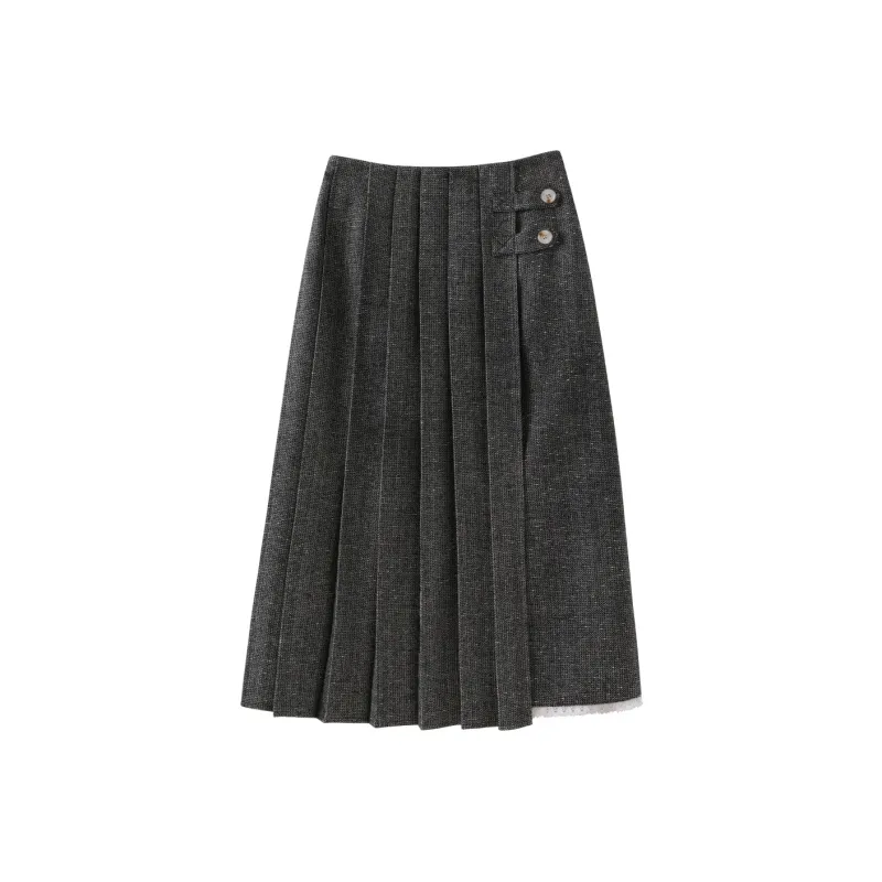 Miss Chipmunk Casual Long Skirts Women's Black Gray Color-0