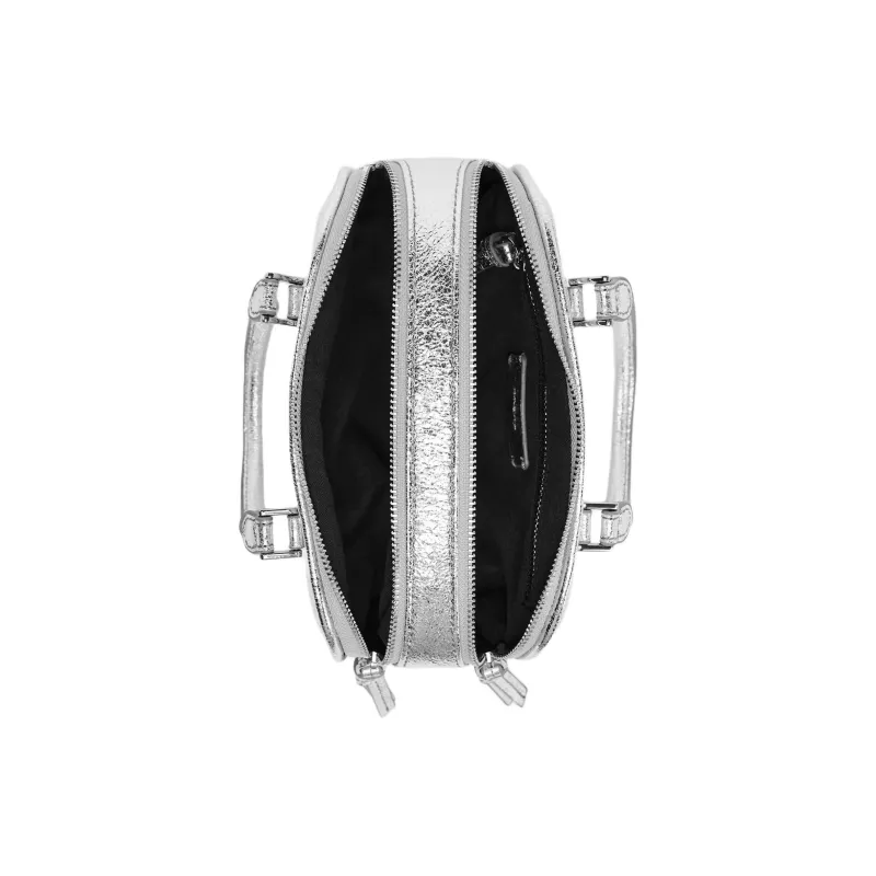 ZARA Polyurethane Bowling Bag, Handbag Mini Women's Silver-3