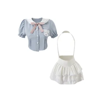 COVT Two Piece Skirt Sets Women's Blue+White
