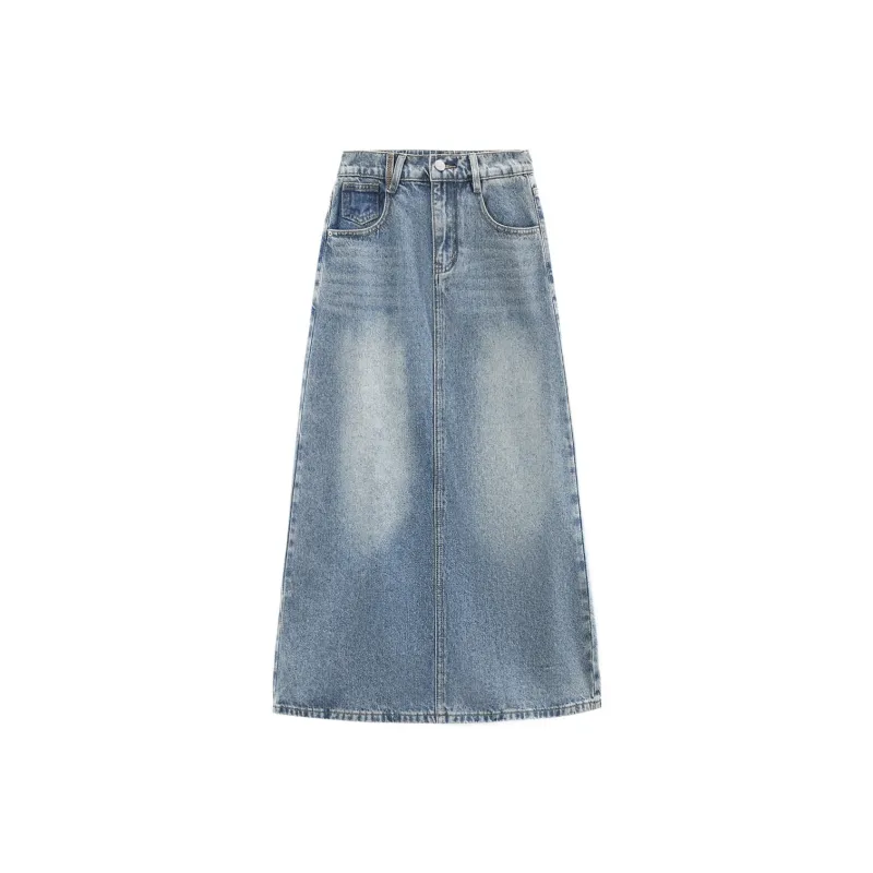 A Paradise For Awakening Casual Long Skirt Women's Vintage Blue-0