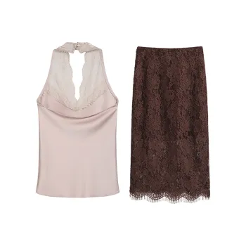 JOSR Two Piece Skirt Sets Women's Pink+Brown