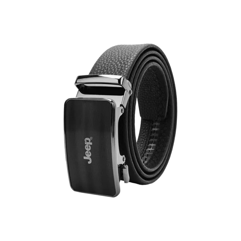 Jeep Top Grain Cow Leather Belts Men's Black/Litchi Grain Black Width 3.5cm-3