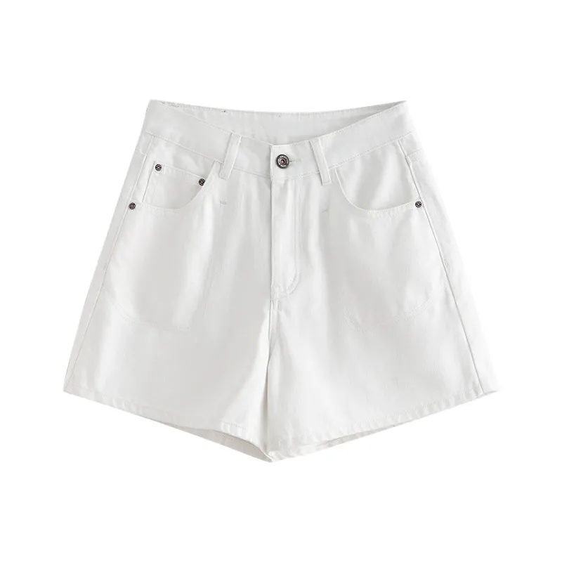 Initial Language Denim Shorts Women's White-0