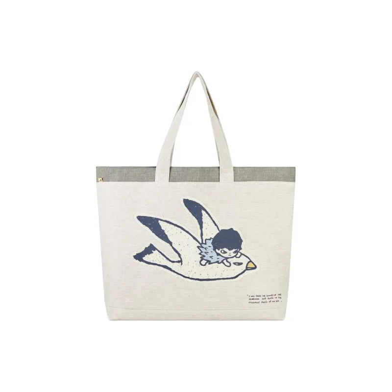 POP MART HIRONO Fabric Tote Bag, Shopping Bag, Shoulder Bag Unisex Beige-0