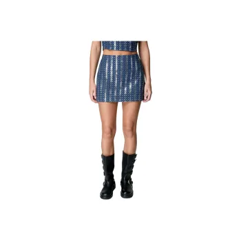 NASTY GAL Sequin Denim Mini Skirt Denim Short Skirts Women's Blue
