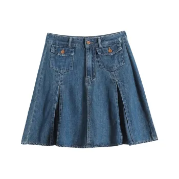 FAWENXIANGZI Denim Short Skirts Women's Vintage Blue