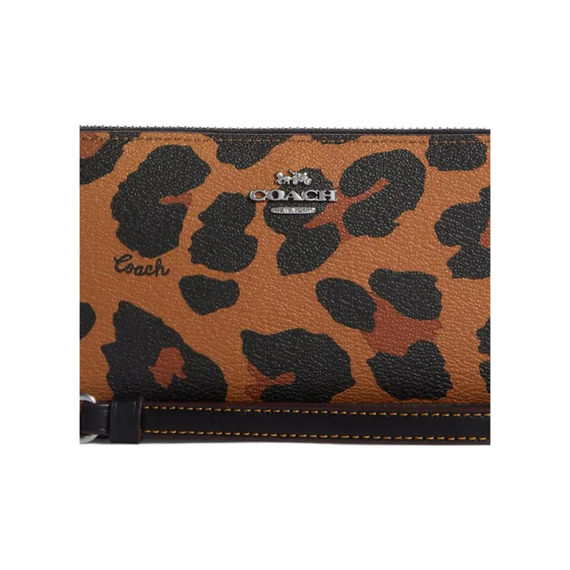 COACH Zip Around Coated Canvas With Smooth Leather Wrist Bags Clutches Wallets Women's Light Brown-2