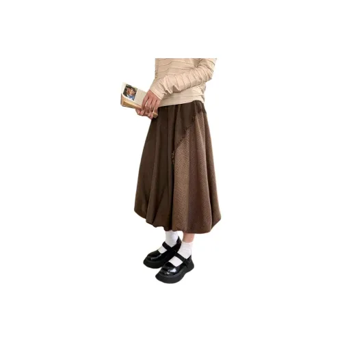 HUOLIDEDITU Casual Long Skirt Women's Brown