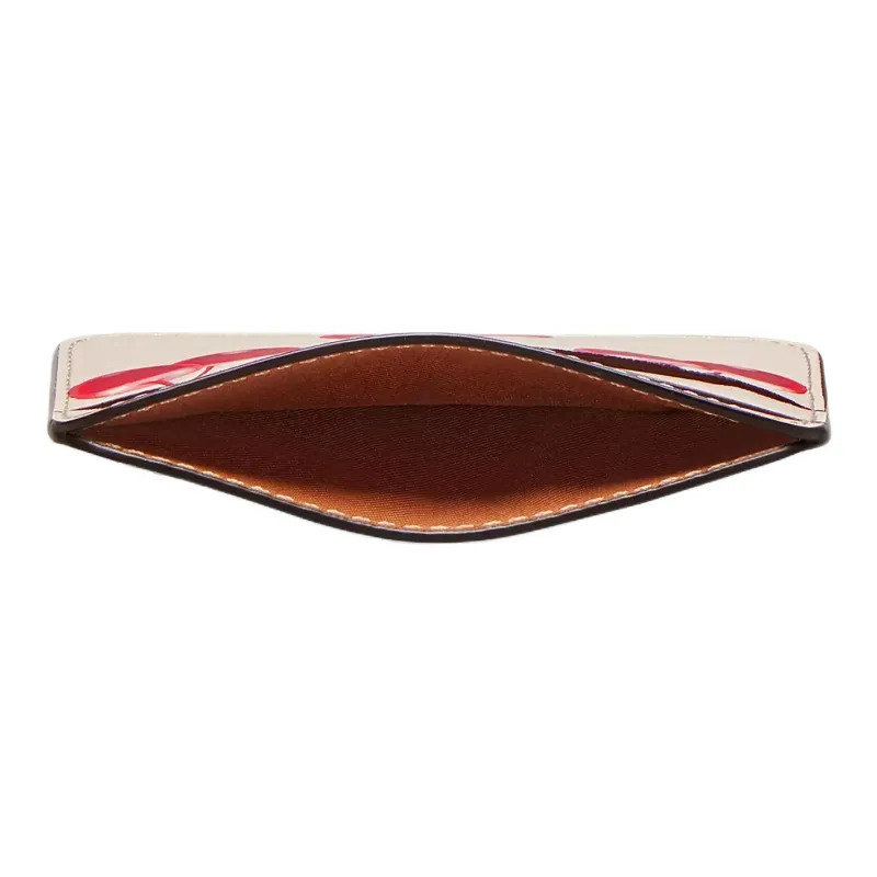 COACH Cow Leather Card Holder Mini Women's Beige & Red-2