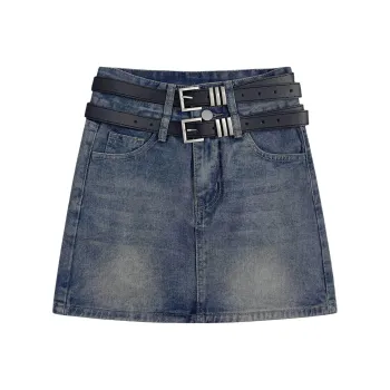 LESS BEARS Denim Short Skirts Unisex Vintage Blue