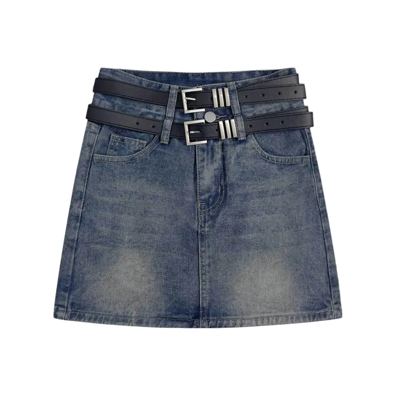 LESS BEARS Denim Short Skirts Unisex Vintage Blue-0