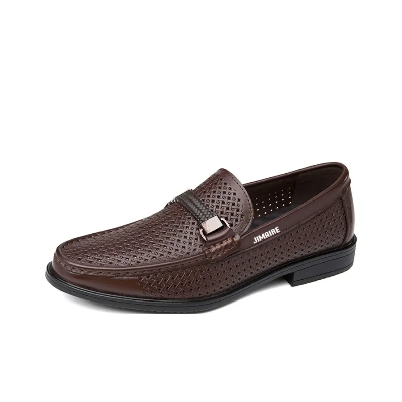 King Jinmai Men's Casual Shoes Men Low Top Black Perforated/Brown Perforated-5