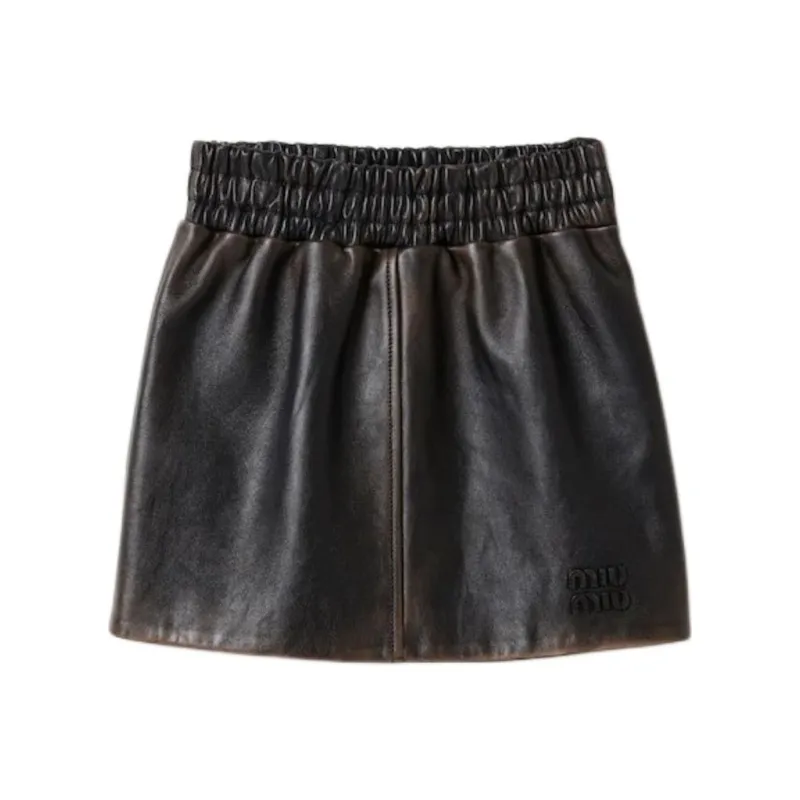 MIU MIU Leather Mini Skirt-0