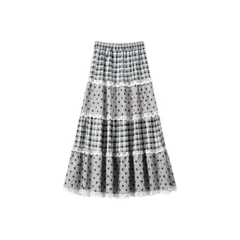 DOKZB Casual Long Skirt Women's Black Polka Dot