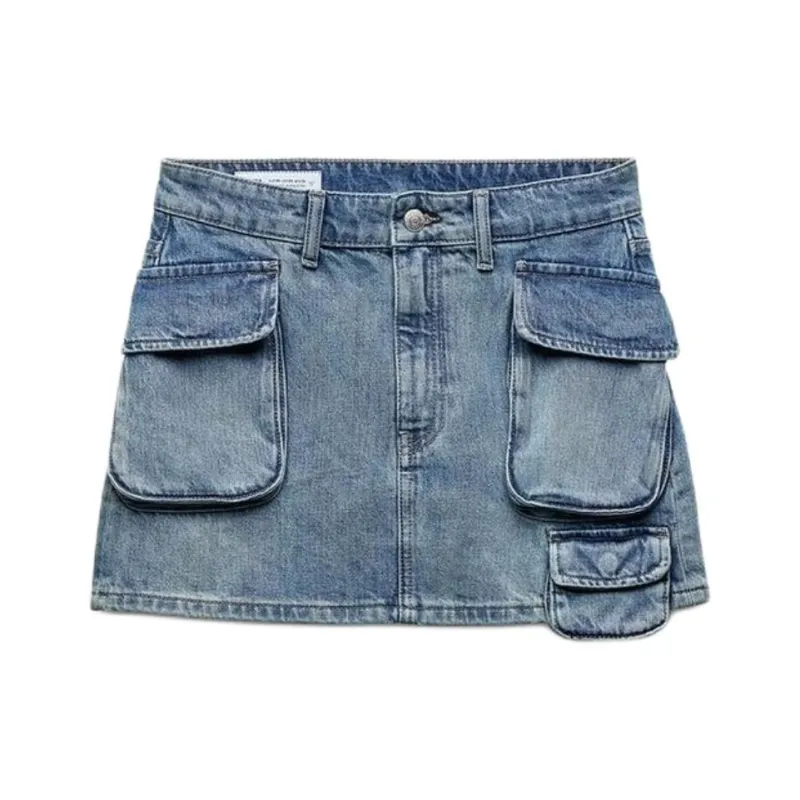ZARA Trf Denim Short Skirts Women's Light Blue-0