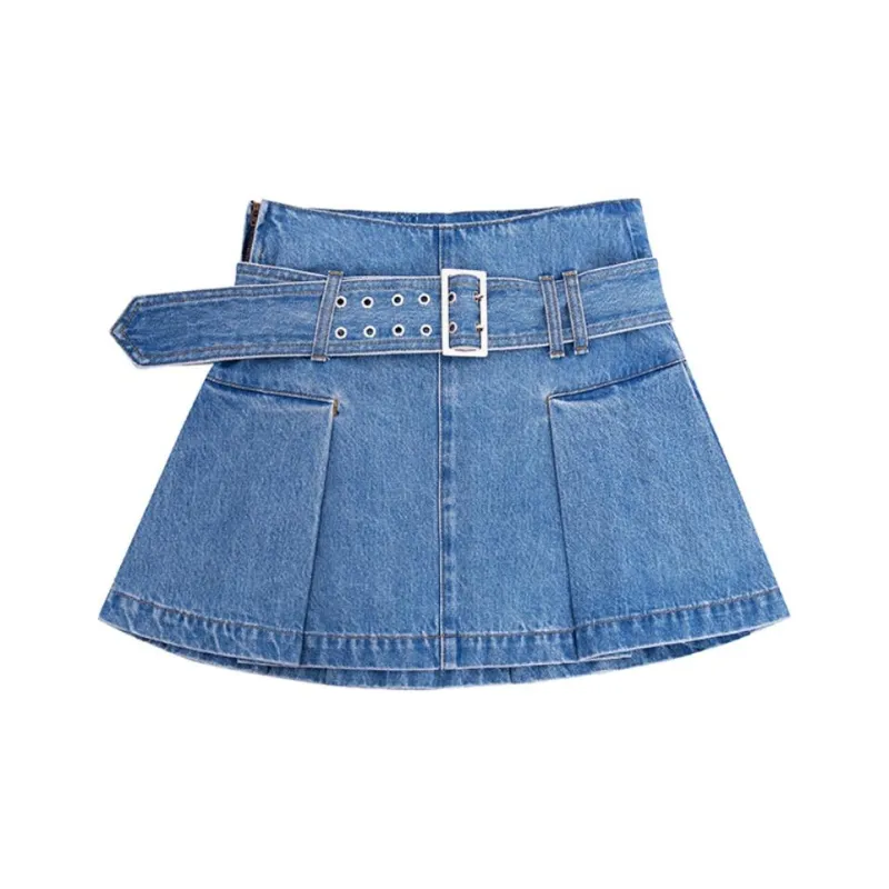 Abigthanks Denim Short Skirts Women's Washed Blue-0