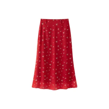 1ESS LA MODE Casual Long Skirt Women's Red