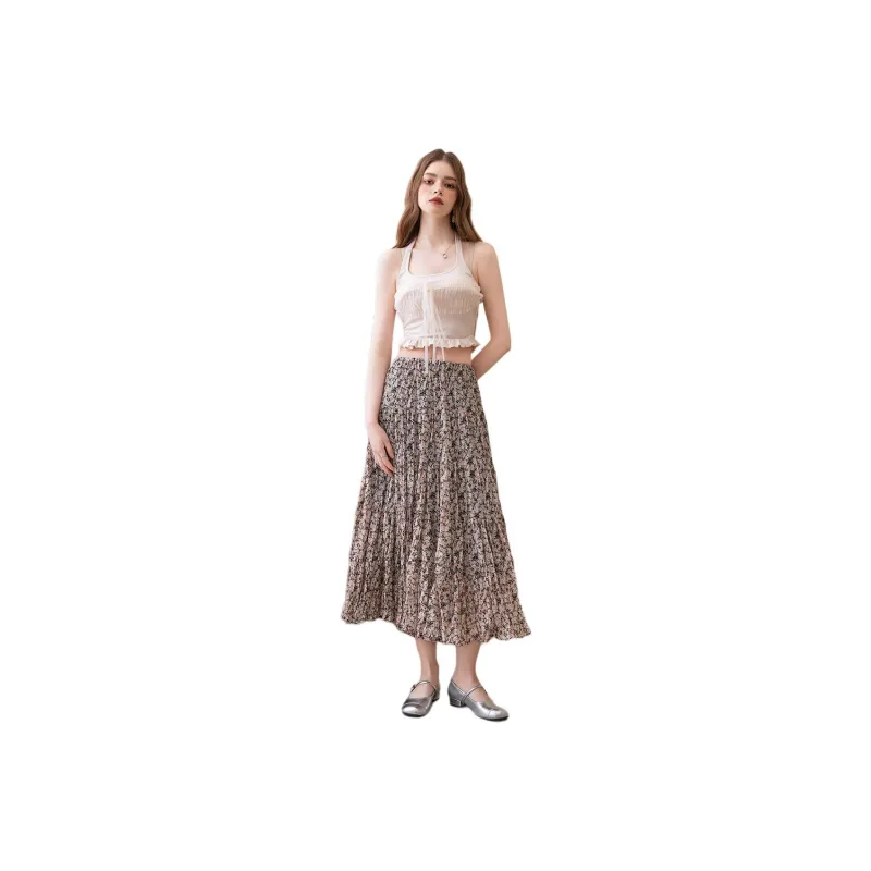 BANANA BABY Casual Long Skirt Women's Black With Pink Pattern-0