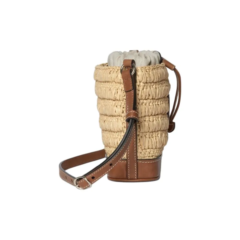 GUCCI Raffia With Leather Bucket Bag, Shoulder Bag Mini Women's Brown-2