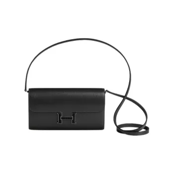 HERMES Constance To Go Box Calfskin One Shoulder Wallet Women's Graphite Black