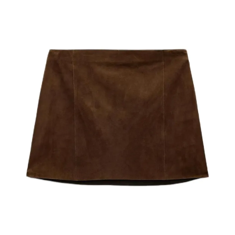 ZARA ZW Series Leather Short Skirts Women's Brown-0