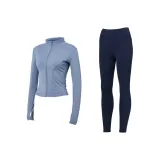 Clothing Sets (Gray Lake Blue Top+Dark Blue Yoga Pants)