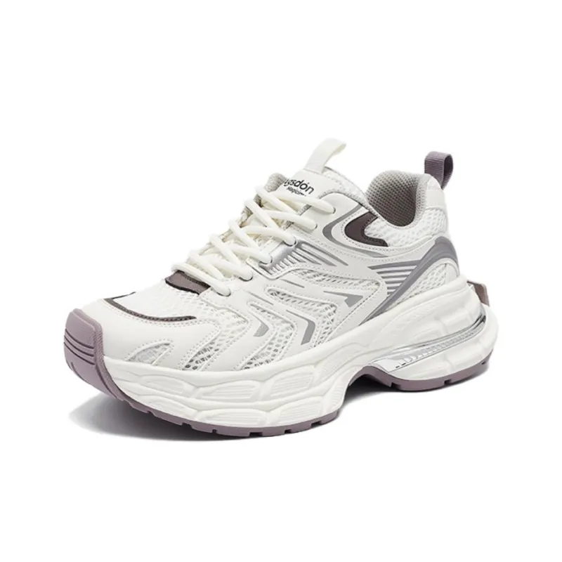 AGSDON Chunky Sneakers Women's Low Top Champagne/Beige Purple/Silver-8
