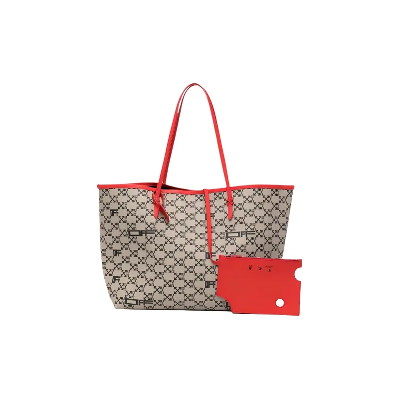 OFF WHITE Arrows Logo Print Tote Bag Taupe/Red-1