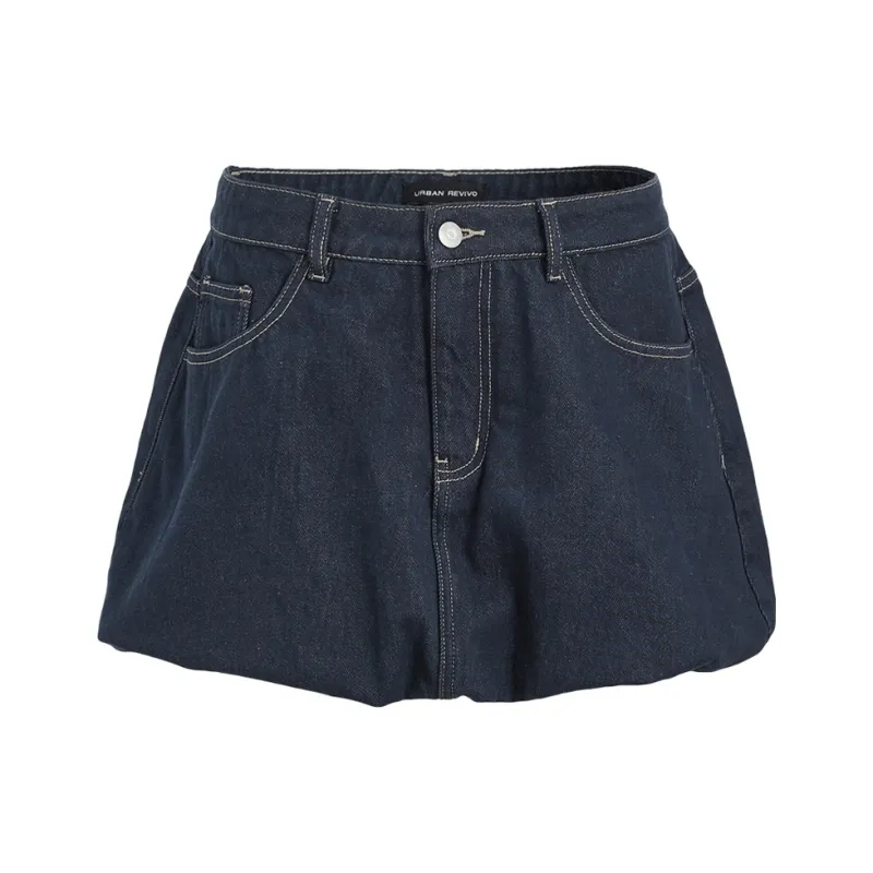 URBAN REVIVO Denim Short Skirts Women's Indigo-0