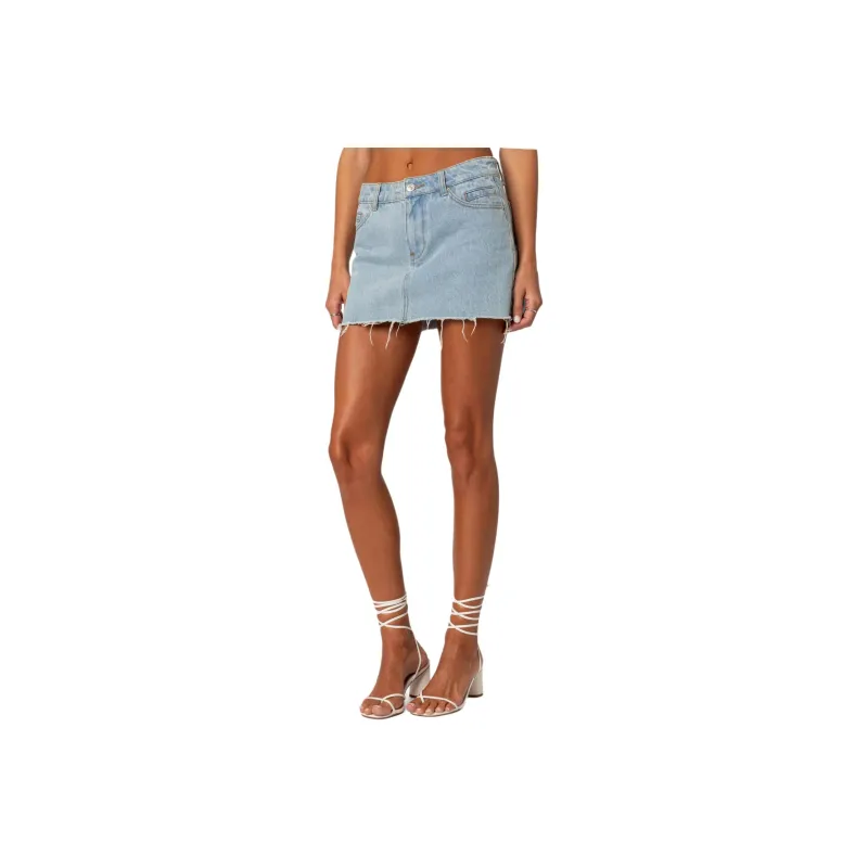 Edikted Jessie Denim Mini Skirt Denim Short Skirts Women's Light Blue-0
