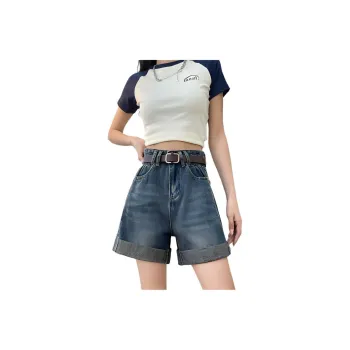 Flowers In Water Denim Shorts Women's Vintage Blue