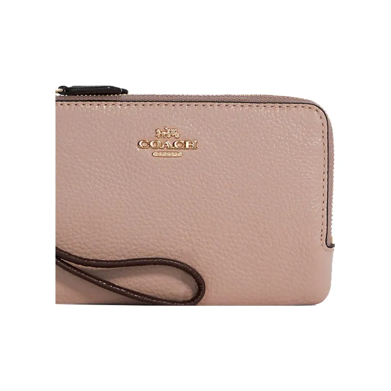 COACH Double Zip Wallet Pebbled Leather Wallet Wrist Bag Clutch Women's Light Pink-2