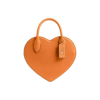 COACH Heart Leather Heart Shaped Bag, One Shoulder Handbag Small Size Women's Washable Orange