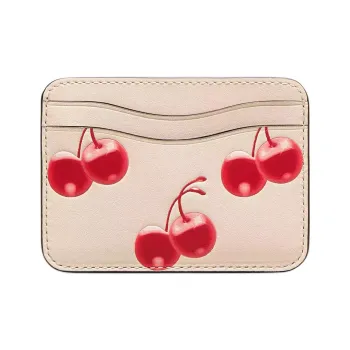 COACH Cow Leather Card Holder Mini Women's Beige & Red