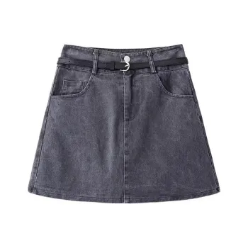 POPO.INFO Denim Short Skirts Women's Premium Gray