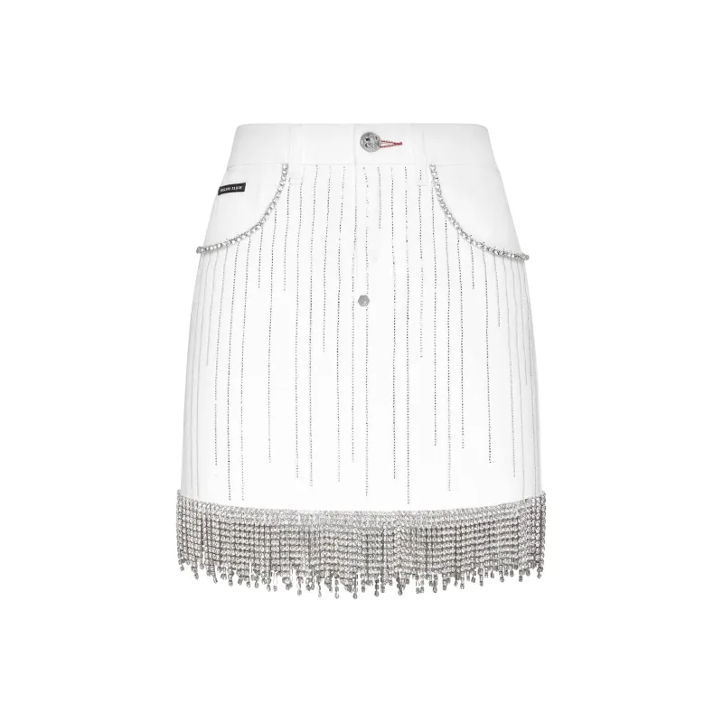 PHILIPP PLEIN Crystal embellished Denim Skirt-0