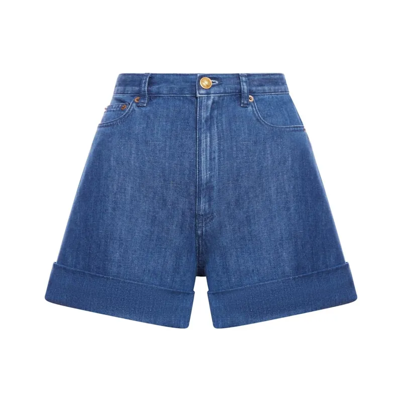 Valentino Logo Patch Denim Shorts-0