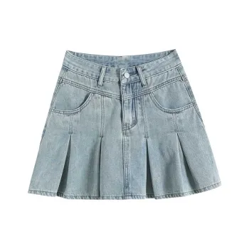FAWENXIANGZI Denim Short Skirts Women's Blue