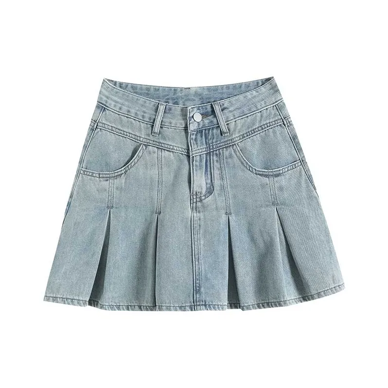 FAWENXIANGZI Denim Short Skirts Women's Blue-0