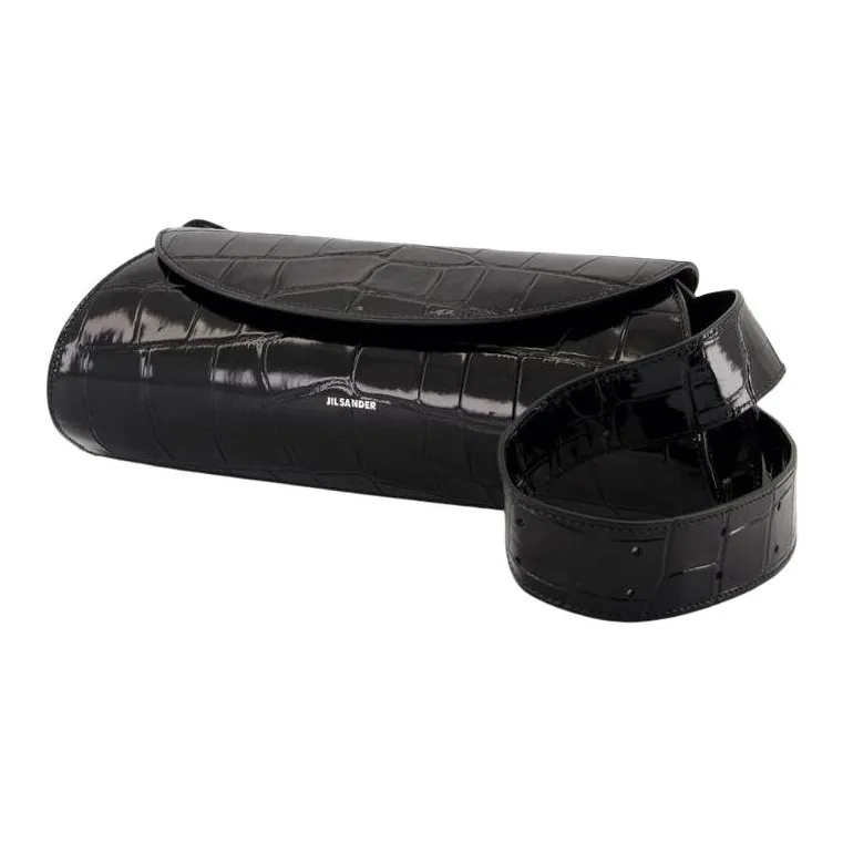 JIL SANDER Cannolo Calfskin Shoulder Bag Trumpets Women's Black-1