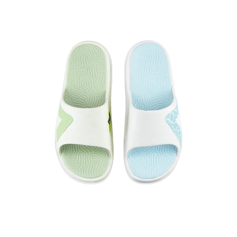 PEAK Tai Ji1.0 Quiet Slip Resistant Abrasion Resistant Slide Slippers Unisex Green Blue Mismatched-3