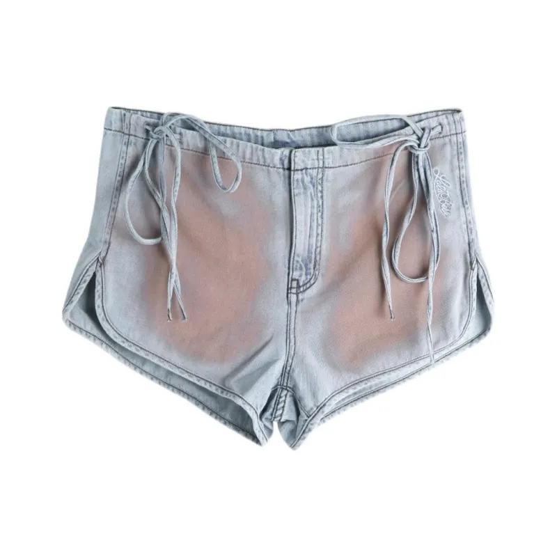 LALABOBO Denim Shorts Women's Light Blue White-0
