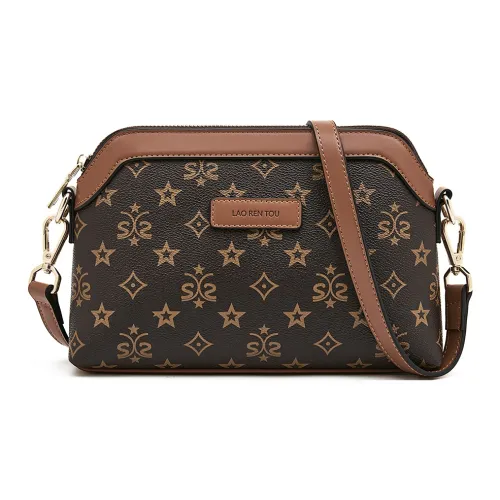 Old Man's Head Synthetic Leather Shoulder Bag, Crossbody Bag Women's Coffee