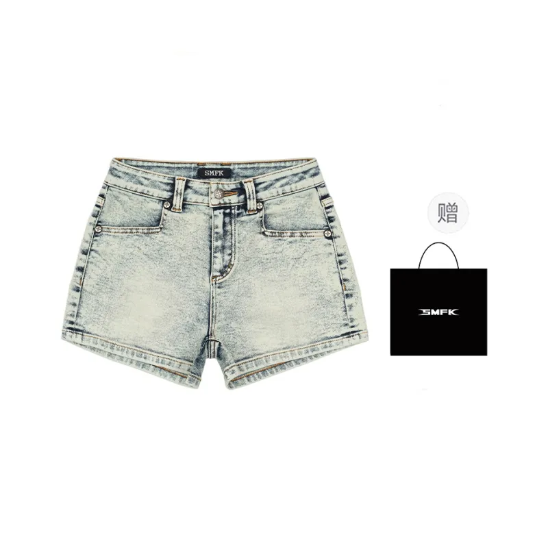 SMFK Denim Shorts Women's White Snowflake-0