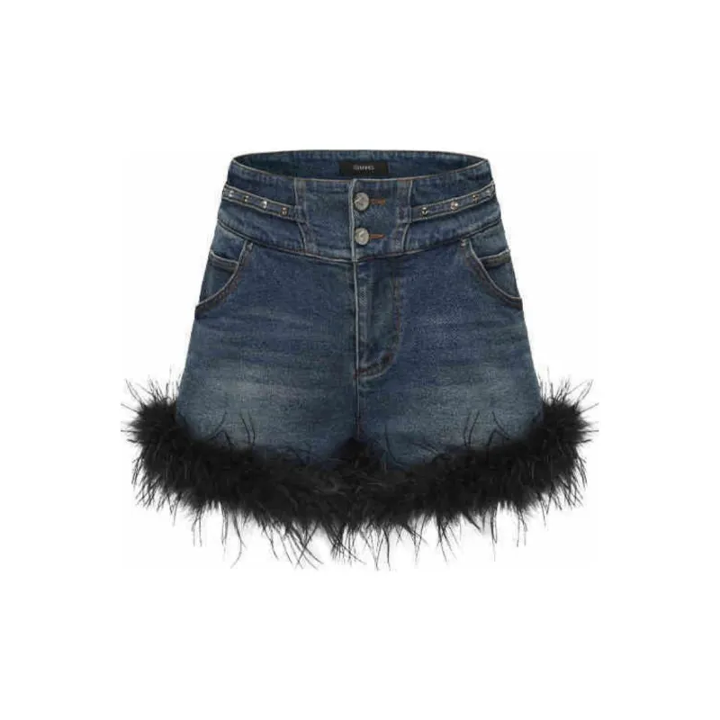 GIMING Denim Shorts Women's Blue+Black-0