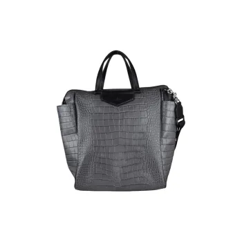 Jimmy Choo Crocodile Pattern Cow Leather Handbag Men's Gray